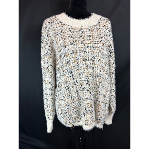 Cameo Appearance Cream & Gold Size Zip Crew Neck Sweater, Plus Size 1X - Picture 1 of 9